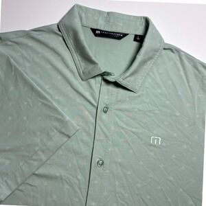 TravisMathew Button Up Golf Shirt Men L Light Green Geometric Print Short Sleeve